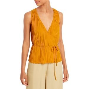 Vince Orange Sleeveless Wrap-Style Pleated Top